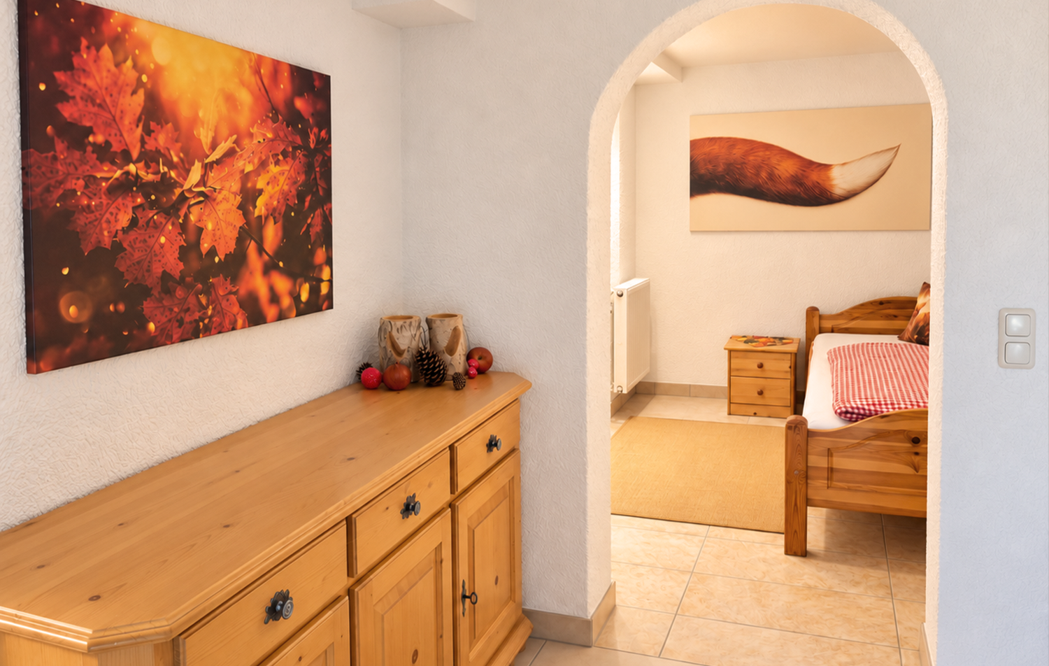Schlafzimmer Ferienwohnung Hoher Stein im Gruppenhaus Kanzlersgrund nähe Oberhof, Thüringen