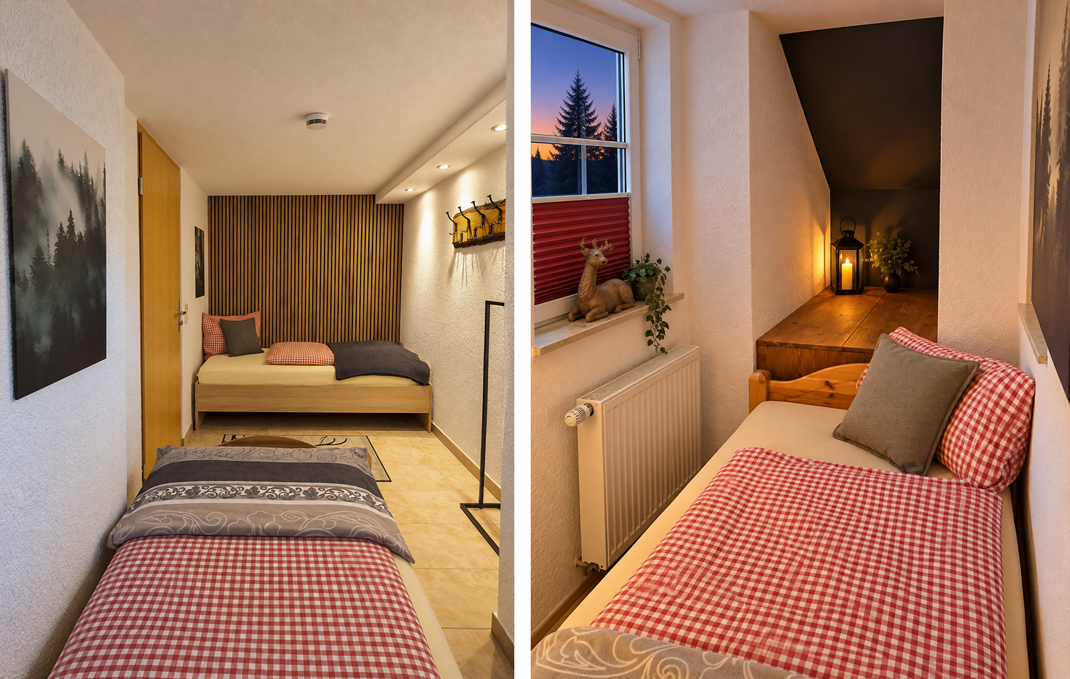 Schlafzimmer Ferienwohnung Hoher Stein im Gruppenhaus Kanzlersgrund nähe Oberhof, Thüringen