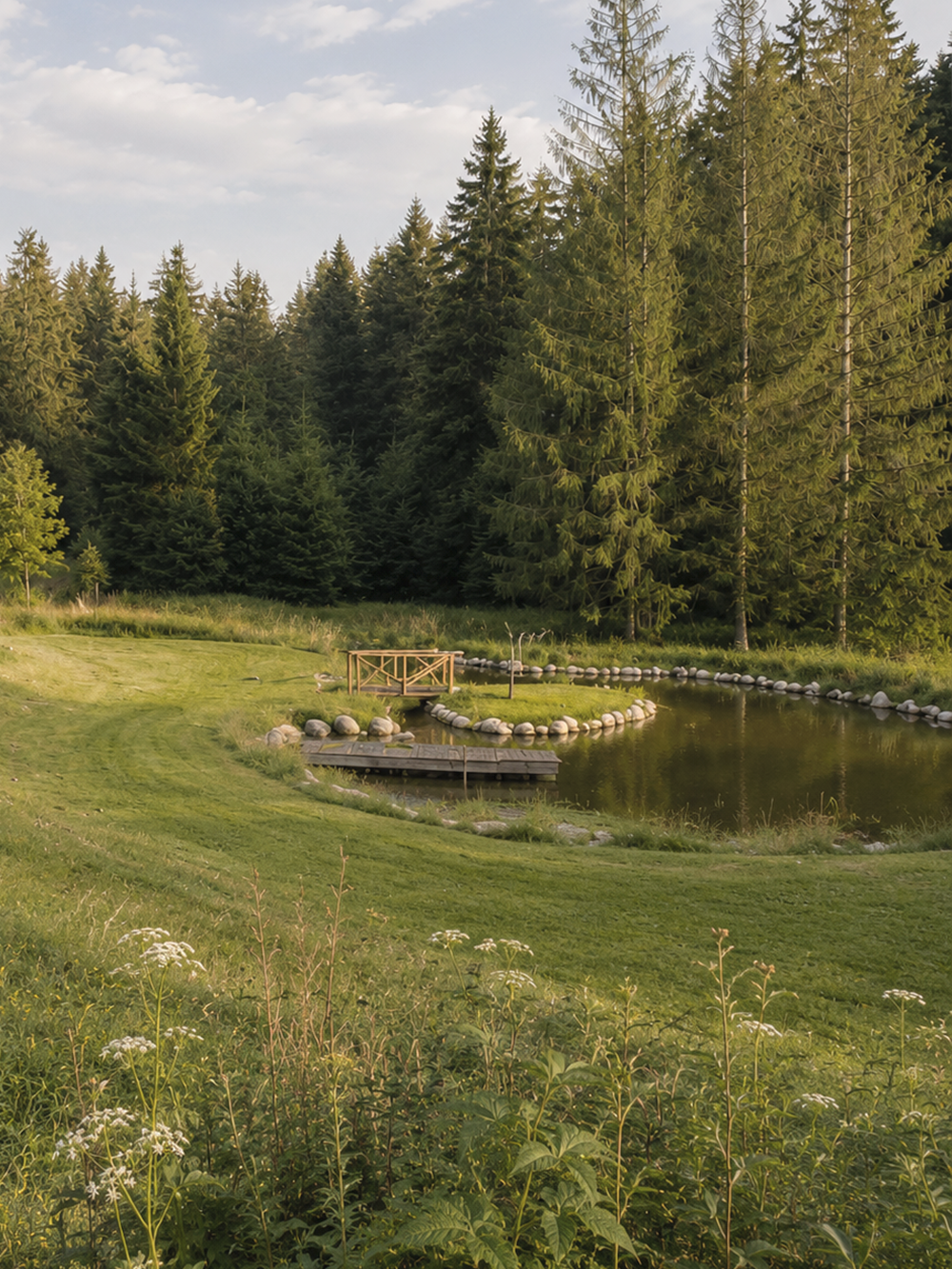 Teich mit Insel im Gruppenhaus Kanzlersgrund
